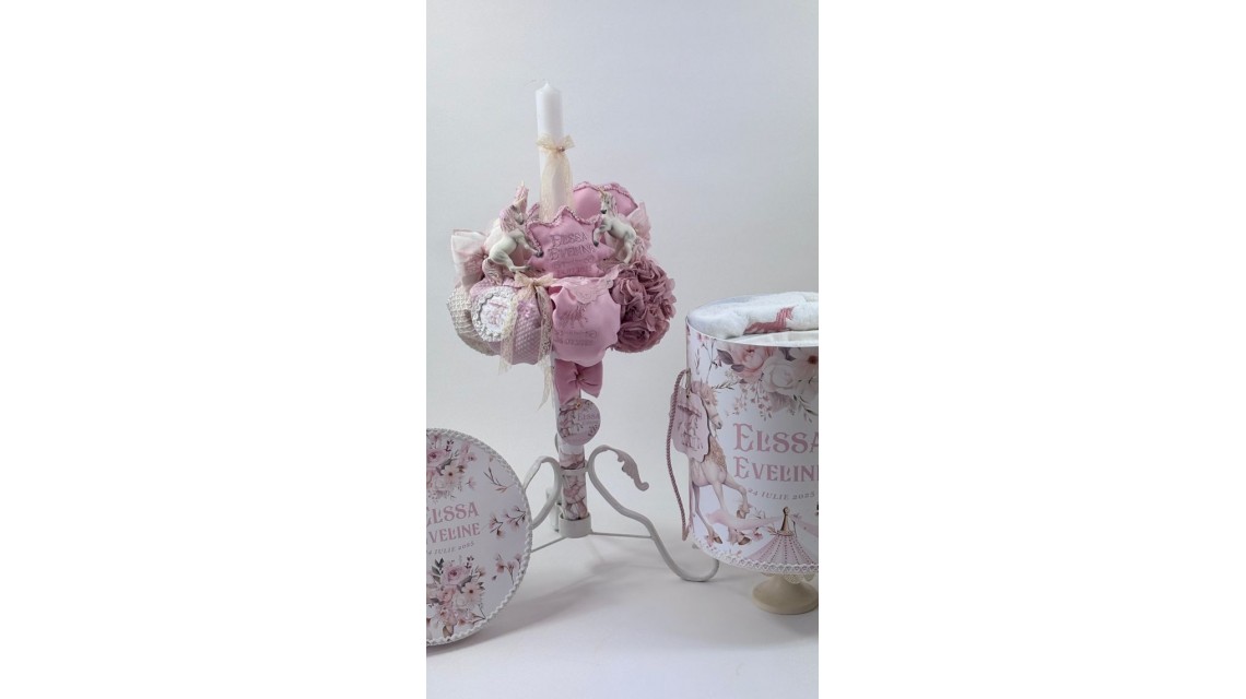 Lumanare de botez cu unicorni brodata cu migala Dusty Unicorns 7
